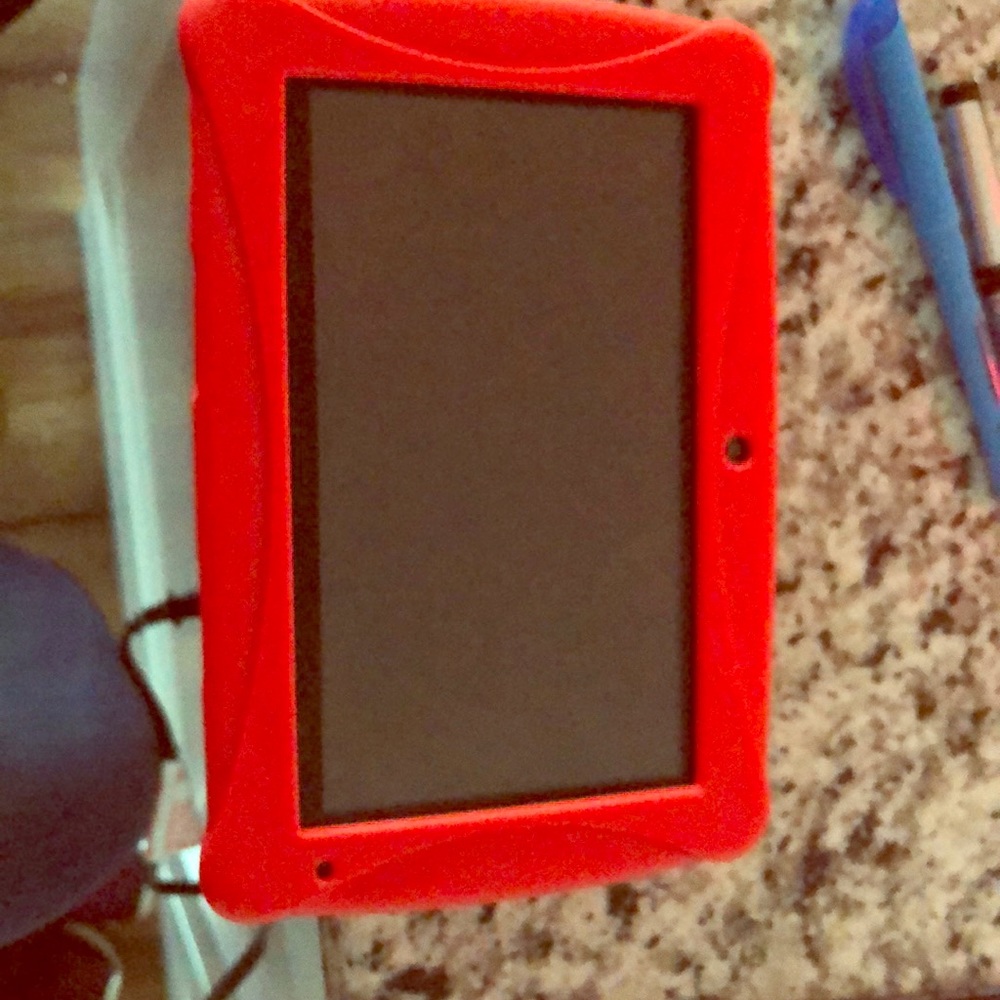 Red android tablet with case